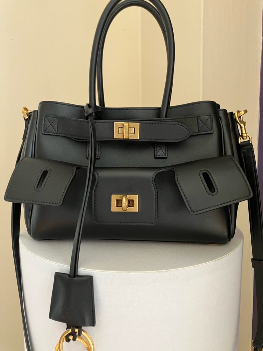 New Balenciaga Mini Bel Air Carry All Bag in Black Calfskin  Gold Hardware